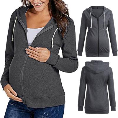 China Women's Winter Casual Pure Color Maternity Breathable Apparel Long Sleeve Zipper Nursing Coat Nursing Hoodie Clothes for sale