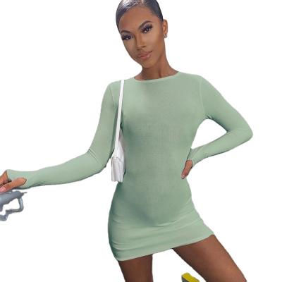 China 2021 Custom Wholesale Women Casual Anti-wrinkle O Neck Streetwear Party Wear Sheath Long Sweater Mini Dress for sale