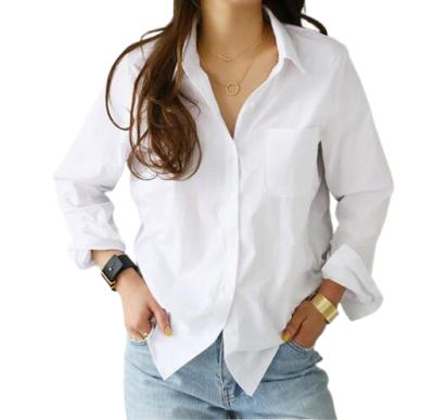 China Simple base anti-pilling long sleeve turn-down collar lapel shirt was loose slim white solid color blouses shirts women for sale