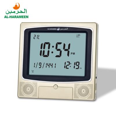 China Al-Harameen HA-4009 Style Antique Islamic Gift Wall Prayer Time Digital LCD Azan Muslim Desk Clock for sale