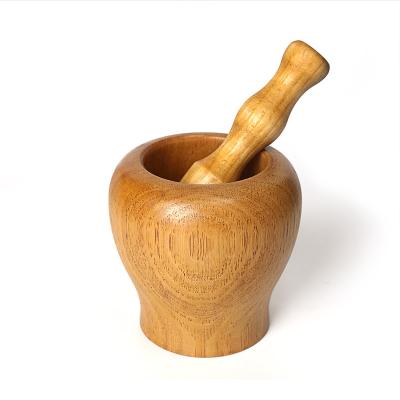 China Wholesale Wooden Household Spice Viable Wooden Mortar Garlic Manual Grinder for sale