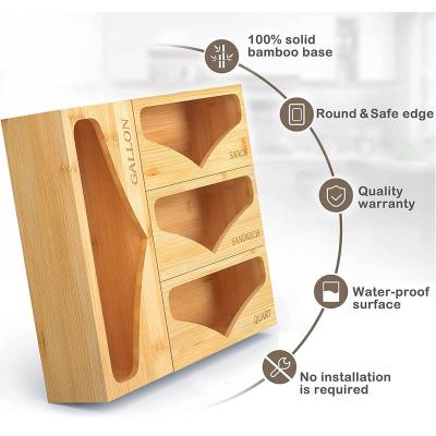 China Viable Bamboo Ziplock Organizer Acrylic Top Baggie Ziplock Dispenser Bag Set 4 Quart Wood Snack Sandwich Gallon Storage Boxes for sale