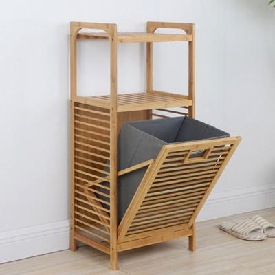 China Camp Laundry New Design High Quality Bamboo 2-Tier Laundry Basket with Liner Bag and Handle for sale