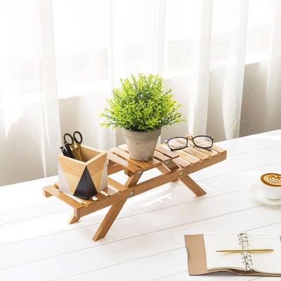 China Modern 3 Tier Bamboo Rectangular Flower Stand Flower Stand Pillar Flower Stands for sale