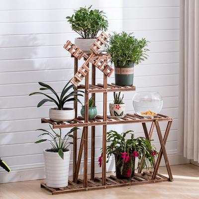 China Luxury Wood Design Adjustable Outdoor Modern Flower Pot Rack Shelves Rack Indoor Flower Plant Rack for sale