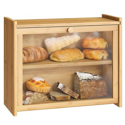 China None Multifunctional Kitchen Organizer Box Bamboo Double Storage Box Bread Box for sale