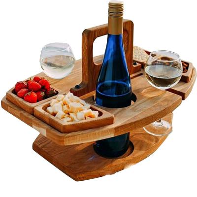 China Outdoor Portable Bamboo Wooden Stand Table Stand Food Picnic Red Wine Easy Carry Table for sale