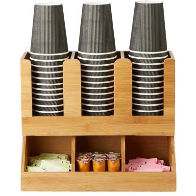 China Desktop Bar Cup Dispenser Sustainable Creative Disposable Wooden Cup Shelf Storage Shelf Paper Cup Dispenser for sale