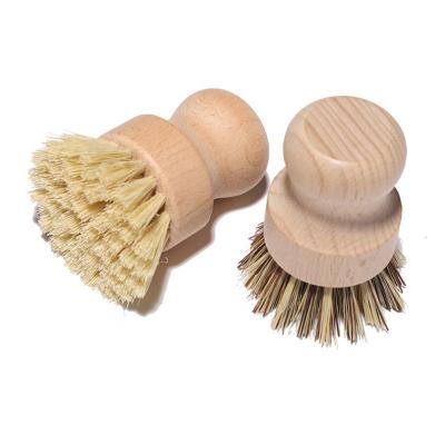 China Kitchen Round Dish Pot Washing Brush Beech Wood and Sustainable Bamboo Bristle Sisal Dish Cleaning Dish Brush for sale