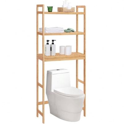 China Standing Type Adjustable Shelf Toilet Rack Organizer Bamboo Bamboo Over Toilet Stand for sale