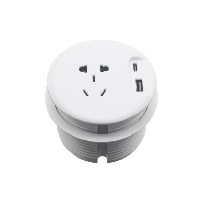 China EU Residential/Multipurpose Promotional Desktop Round Power Socket With Cat 6 Hole 90 Mm Round Socket Power Grommet Desktop Socket for sale