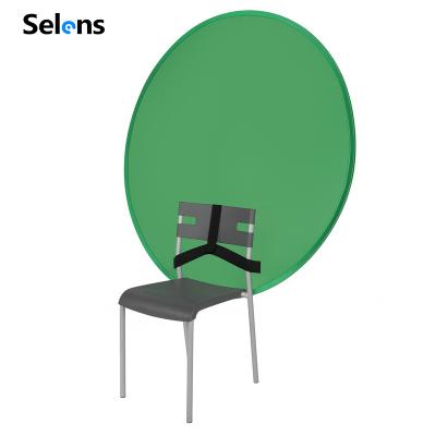 China Selens 130cm Cloth Pom Pom Chromakey Green Folding Screen Gaming Nylon Portable Green Round Chair Backdrop With Bag For Live Video for sale