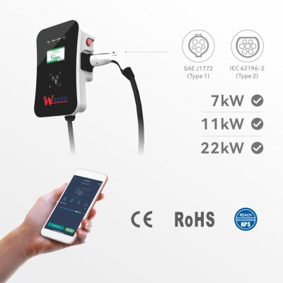 China 7kw 32A Wall mounted Charging Stations EV Charger Wallbox Pen Protection APP zu verkaufen