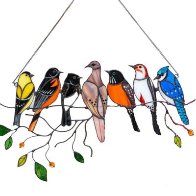 China Art Decor Birds on a Wire Window Ornaments Bird Series Hanging Pendant Home Decoration for Patio Yard Garden Creative Gifts for sale