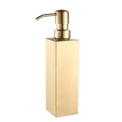 China Modern Brushed Gold Stainless Steel Soap Dispenser Round Standing Luxury Liquid Soap Dispenser for sale