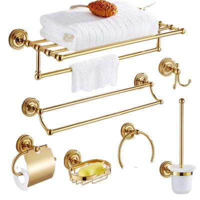 China Traditional Gold Brass Bathroom Accessories Sets Luxury Bathroom Hardware Accessories Set Europe Desgin for sale