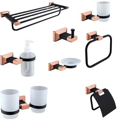 China Durable Rose Gold Toilet Brush Holder Robe Hook Bathroom Solid Brass Hardware Set Holder Bathroom Paper Accessories for sale