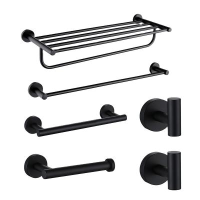 China Sustainable Bathroom Hardware Set Black Robe Hook Towel Rail Rock Bar Shelf Tissue Paper Holder Bathroom Accessories. for sale