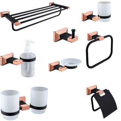 China Rose Gold Robe Hook Modern Solid Brass Hardware Toilet Brush Holder Set Holder Bathroom Paper Accessories for sale