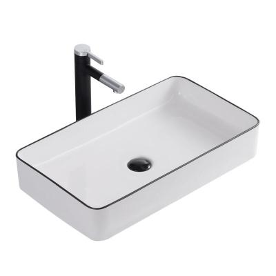 China Modern Nordic Ceramic Art Basin Hotel Bathroom Basin Creative Black And White Sink Pull Out Faucet for sale