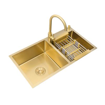 China Without Faucet Double Inset Gold Kitchen Sinks 304 Stainless Steel Single Bowl 78x43cm Sinks For Kitchen China Sink for sale