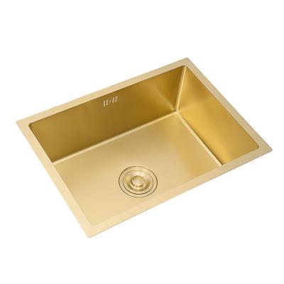 China Without Faucet Double Bows Brushed Gold Kitchen Sinks 304 Stainless Steel Single Bowl 80x45cm For Kitchen AX98 for sale