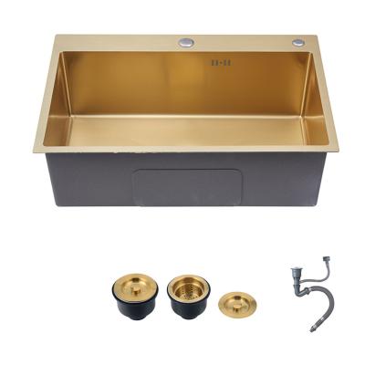 China Without Faucet 304 Stainless Steel Single Bowl 53x43cm Gold Kitchen Sinks For Kitchen AX90 for sale