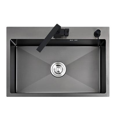 China Without Faucet Black Single Kitchen Sink Above Counter Or Udermount Wash Basin Vegetable Stainless Steel 53*43cm for sale