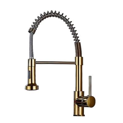 China Metered Faucets Single Handle Sprayer Commercial Style Kitchen Taps Gold Brass Pull Down Faucet For Kitchen for sale