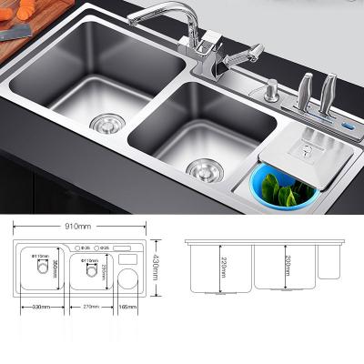 China With Faucet 1.2mm Thickness Kitchen Sinks Stainless Steel Sinks With Waste Bin With Knife Holder Above Counter EXW for sale