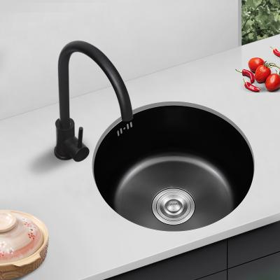 China Without Faucet Black Bowl Single Bar Small Size Round Stainless Steel Kitchen Sink for sale