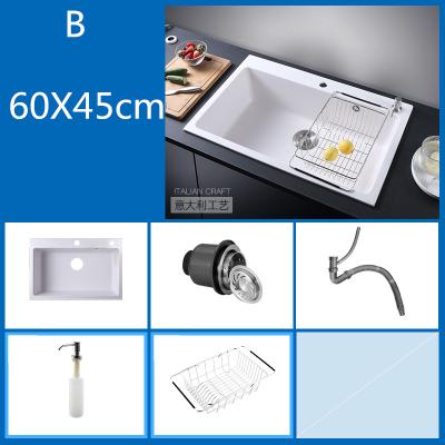 China Without Faucet 60x45 Above Counter Kitchen Sinks White Quartz Stone Sink With Faucet, Single Bowl Kitchen Sink Basket Kitchen for sale