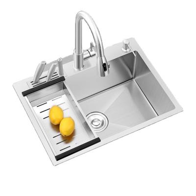 China Without Faucet 304 Stainless Steel Sink Thickened Large Single Groove Brushed Hand Basin Kitchen Sink for sale