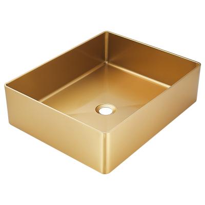 China Without Faucet 304 Stainless Steel Gold Basin Hotel Bar KTV Rectangular Toilet Basin Nordic Sink For Bathroom for sale