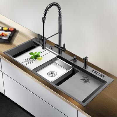 China Without faucet black hign quality stainless steel kitchen sink with glass rainser for sale