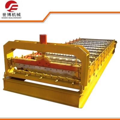 China Yellow Trapezoidal Sheet Roll Forming Machine Making 1096mm Width Tile Panel for sale