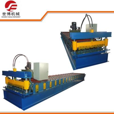 China Steel Roofing Sheet Roll Forming Machine With Double Cylinder Cutting Frame for sale