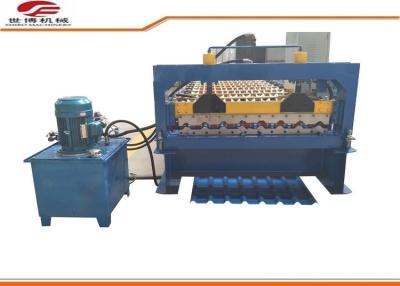 China Galvanized Colored Steel Trapezoidal Sheet Roll Forming Machine Blue Color for sale