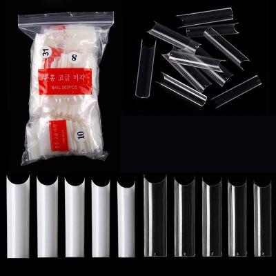 China 500Pcs/Bag Extra Long French Nail XXL C Curve Fake Nail Tips Straight Acrylic Half Cover Salon Square Nail Tips for sale