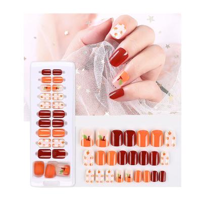 China Waterproof Shiny Design 24pcs Colors Frosted Portable Detachable Fake Nails Summer Cute Series Nails Tips for sale