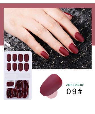 China 24tips Design Wine Red Full Cover Matte Nails Short Red Oval Fake Nails Press On Nail For Girls Daily Wear for sale