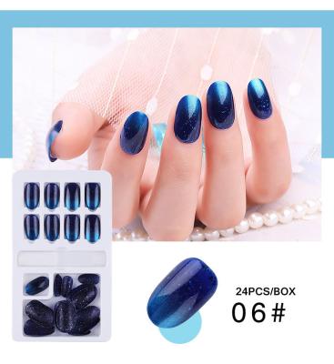 China 24PCS Shiny Design Press On Nail Blue Glitter Full Cover Acrylic False Nails For Women And Girls for sale