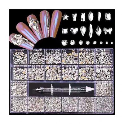 China Large: 360PCS Small: 2500PCS Flatback AB Crystal Nail Art Multi Shapes Crystal Rhinestones Rhinestones Box for sale