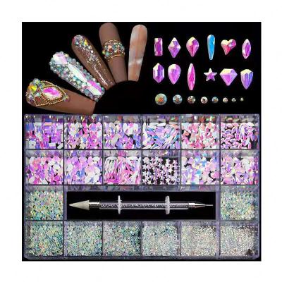 China Large: 360PCS Small: 2500PCS Glitter Nail Fancy Metal Frosted Handle Rhinestone Nail Art kolinsky for sale