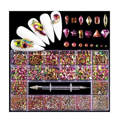 China Large: 360PCS Small: 2500PCS Crystal Rhinestones for Nails Art DIY with Wax Pen Fake Gemstones Flat Back Nail Art for sale