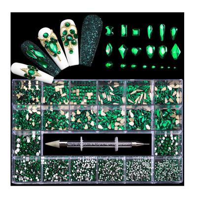 China Large: 360PCS Small: 2500PCS Professional Crystal Nail Kit Multi Shapes Glass Crystal AB Rhinestones For Nail Art Craft Mix Sizes for sale