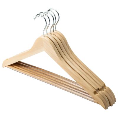 China Manufacturer Wholesale Hot Selling Korean Household Goods Silver Hook Wooden Hanger Suits Anti-Slip Garment Hanger for sale