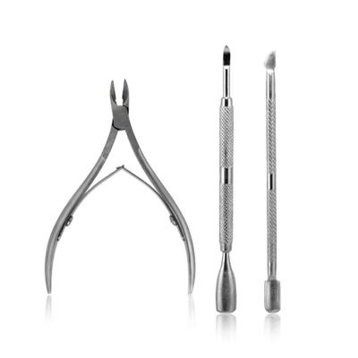 China Professional Nail Care Pedicure and Silver Cuticle Nipper Pusher Stainless Steel Nail Set Manicure Personal Care Tools 3pcs Set for sale