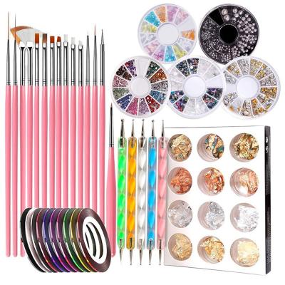 China Convenient Hot Selling Professional Nail Painting Brush Round Box Nail Rhinestone Transfer Foils Starter Art Nail Kit for sale