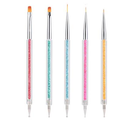 China NAIL Amazon Hot Sale Professional Manicure Nail Tools Set 5pcs Acrylic Rhinestones Handle Nail Liner Set Brush With Dotting Pen for sale